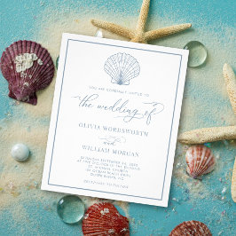 Budget Beach Seashell bröllopsinbjudan Dusty Blue Flygblad