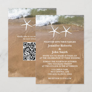 Budget Beach Starfish QR Code Ocean Bröllop Inbjudningar