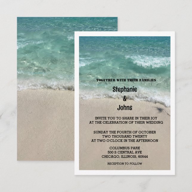 Budget Beach Teal Sandy Ocean Destination Wedding Inbjudningar (Fram/baksida)