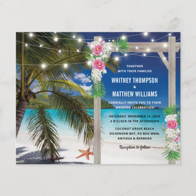 Budget Beach Tropical Wedding bjudande (Framsida)