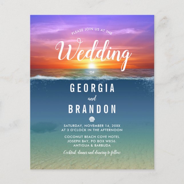 Budget Beach Tropical Wedding bjudande (Framsida)