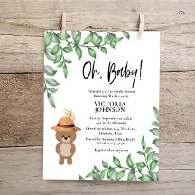 Budget Bear in the Wood Baby Shower bjudan