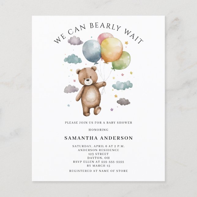 Budget Bearly Wait Baby Shower Inbjudan Flygblad (Framsidan)