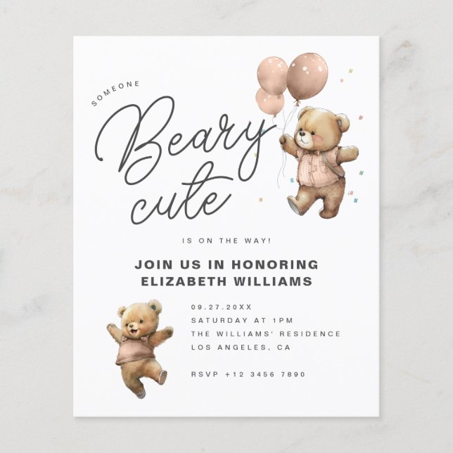 Budget Beary Cute Baby Shower Party-inbjudan (Framsida)