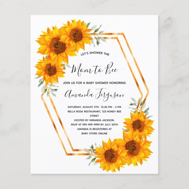 Budget Bee Baby shower solros rose gold (Framsida)