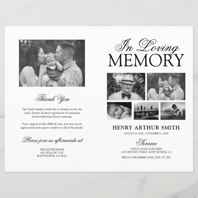 Budget Begravning Order of Service Foto Program (Framsida)