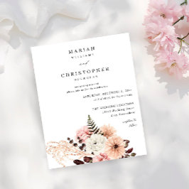 Budget Beige & Blush Rosa Rustik Blommig Bröllop Flygblad