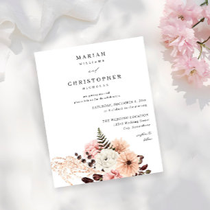 Budget Beige & Blush Rosa Rustik Blommig Bröllop Flygblad