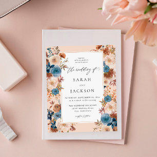 Budget Beige & Dusty Blue Blommigt Bröllop S2 Flygblad