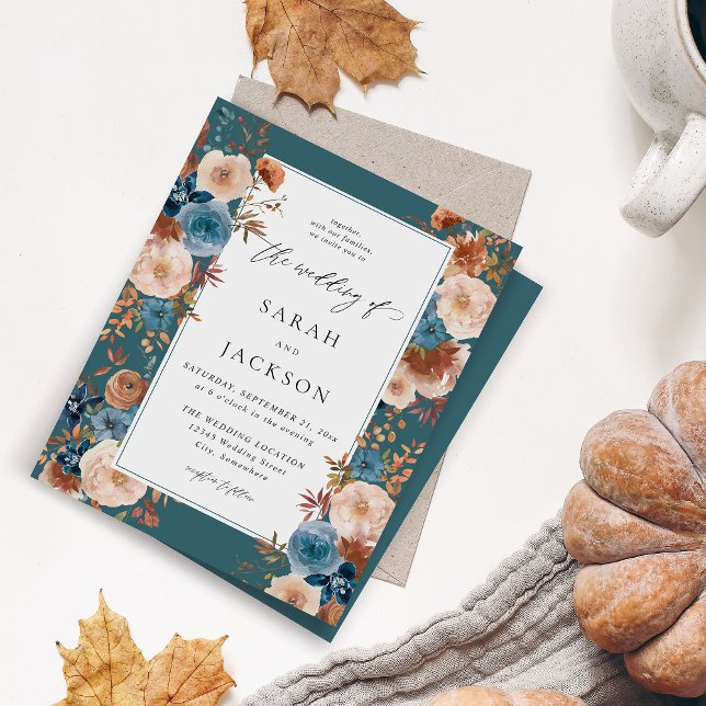 Budget Beige & Dusty Blue Blommigt Bröllop S2 Teal (Skapare uppladdad)