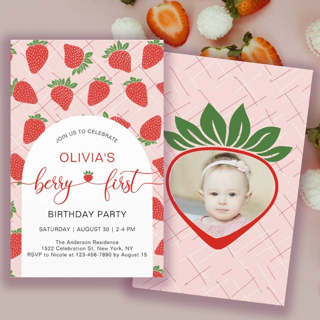 Budget Berry 1st First Birthday Party Invitation Flygblad (Budget Berry 1st First Birthday Party Invitation Flyer)
