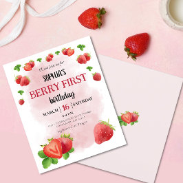 Budget Berry 1st Strawberry Födelsedagsfest Inbjud