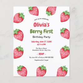 Budget Berry First Birthday 1 Birthday Inbjudan Flygblad