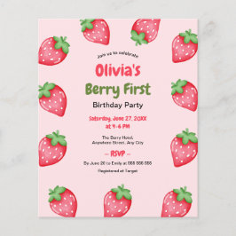 Budget Berry First Birthday 1 Birthday Inbjudan Flygblad