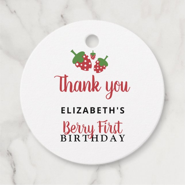 Budget Berry First Birthday Cute Strawberry Girl Gåvor Etiketter (Framsida)