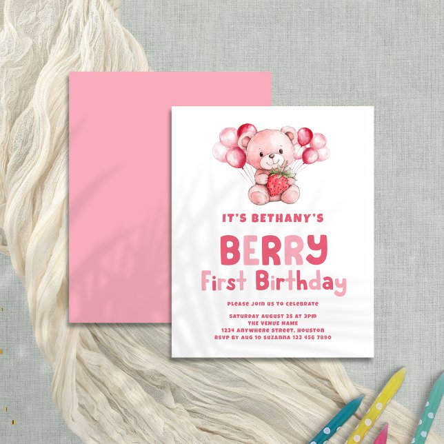 Budget Berry First Birthday jordgubbe 1st Party (Front and back view)