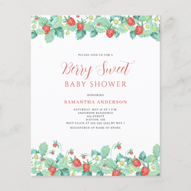 Budget Berry Sweet Baby Shower-inbjudan Flygblad (Framsidan)