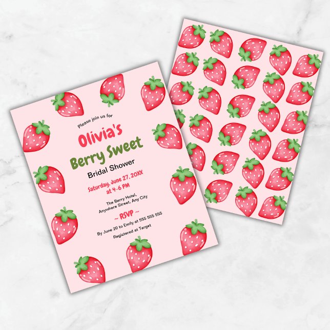 Budget Berry Sweet Strawberry Möhippa Inbjudan (Budget Berry Sweet Pink Red Strawberry Bridal Shower Invitation  )