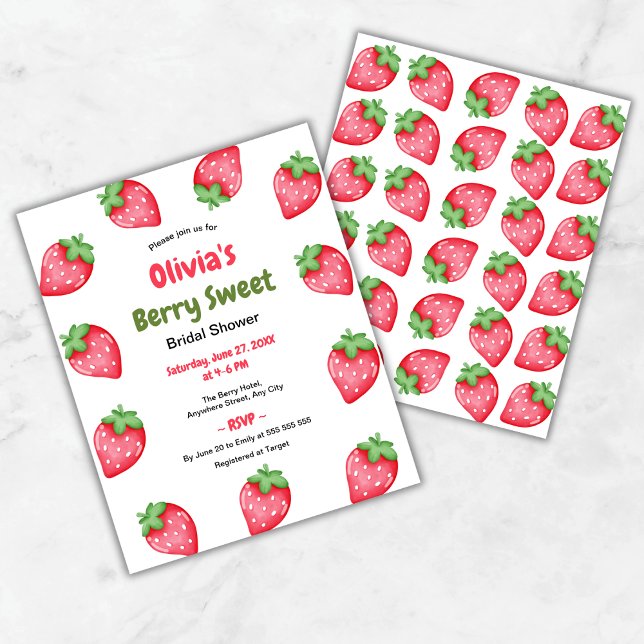 Budget Berry Sweet Strawberry Möhippa Inbjudan (Budget Berry Sweet Pink Red Strawberry Bridal Shower Invitation )