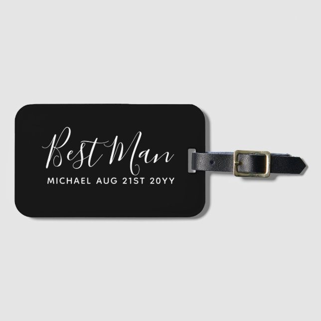 BUDGET Bestman Groomsman GIFTS Classic Black Bagagebricka (Framsida horisontal)
