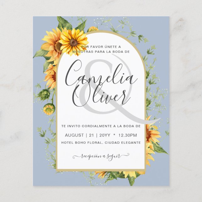 BUDGET Bilingual Sunblommor spanska Bröllop Boda (Baksida)