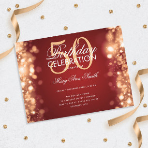 Budget Birday Elegant Guld Red Ljus Inbjudan