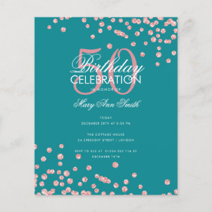 Budget Birday Ro Guld Glitter Teal Flygblad