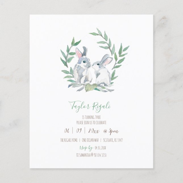 Budget Birthday bjudande Woodland Bunny Flygblad (Framsidan)