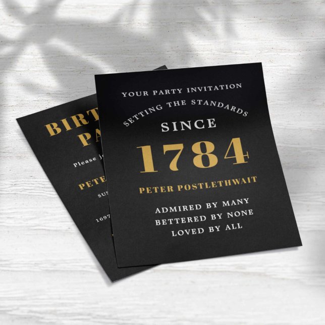Budget Birthday-inbjudan till Svarta Guld varje år Flygblad (Budget birthday invitations. All text can be edited. Black and gold unique design.)