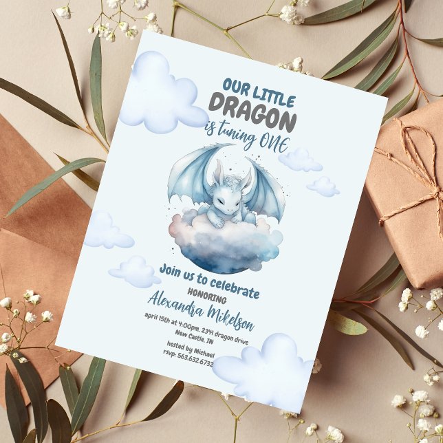 Budget Blå Akvarell Drak Bebis 1-årsdag (Skapare uppladdad)