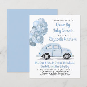 Budget Blå Bil Drive-By Baby Shower Inbjudan