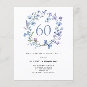 Budget Blå Blommig 60-års Födelsedagsinbjudan Flygblad