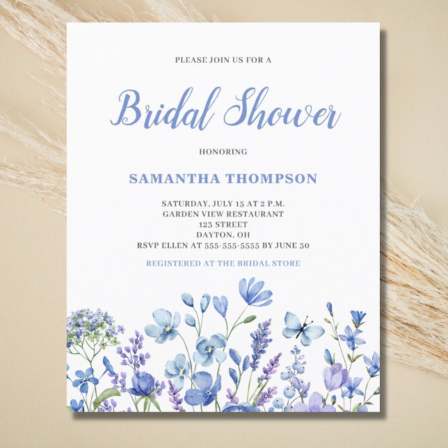Budget Blå Blommig Bröllopsfest Inbjudan (Skapare uppladdad)