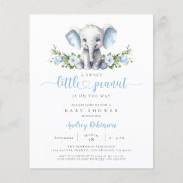 Budget Blå Blommig Elefant Baby Shower Inbjudan