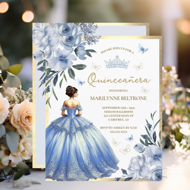 Budget Blå Blommig Klänning Fjäril Quinceañera  (Skapare uppladdad)