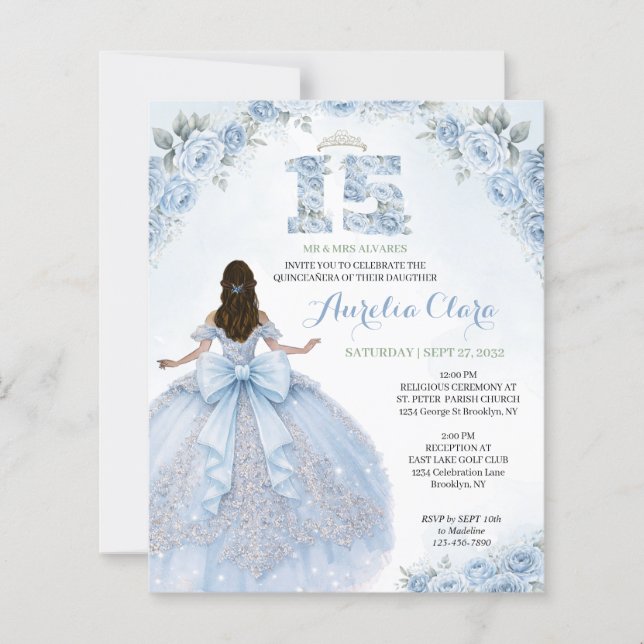 BUDGET Blå Blommig Prinsessa Coquette Quinceanera (Framsida)