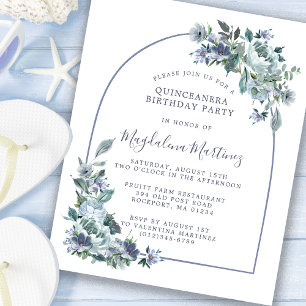 Budget Blå Blommig Quinceanera Födelsedagsinbjudan