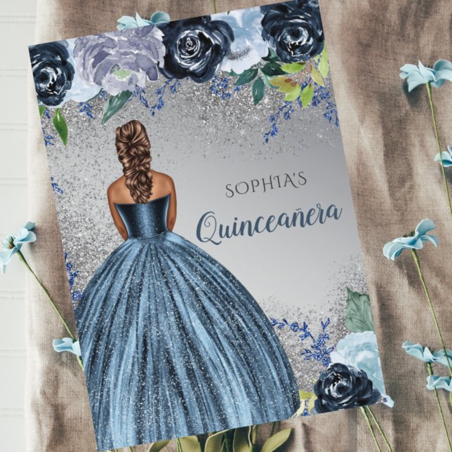 Budget Blå Glitter Klänning Quinceañera Inbjudan (Skapare uppladdad)