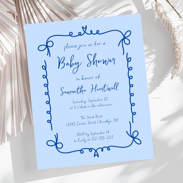 Budget Blå Handskriven Pojke Bebis Baby Shower Inb (Skapare uppladdad)