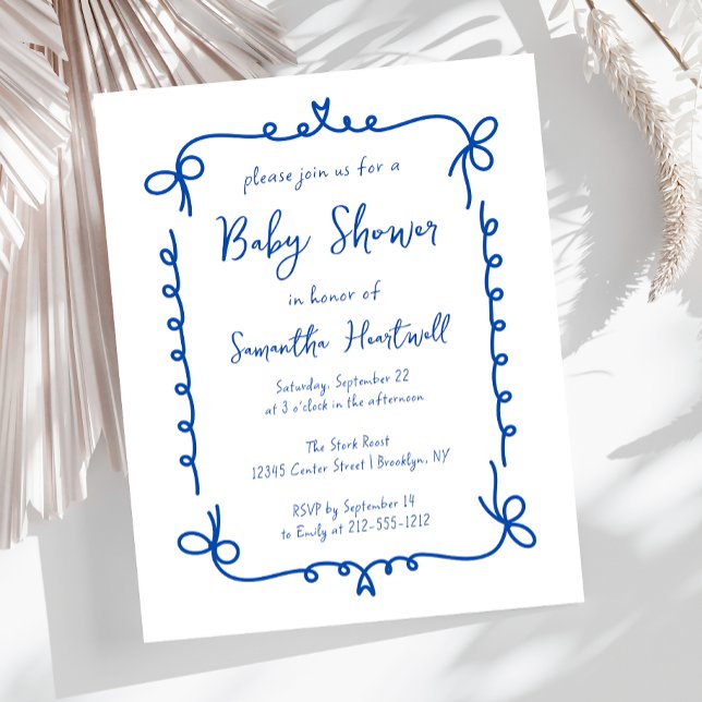 Budget Blå Handskriven Pojke Bebis Babyshower Inbj (Skapare uppladdad)