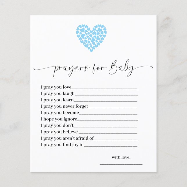 Budget Blå Hjärtas Bön för Baby Shower-kort (Framsida)