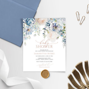 Budget Blå Hortensia Rosa Bebis Shower Inbjudan