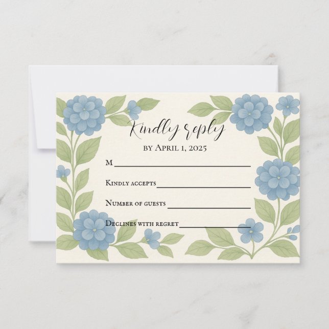 Budget Blå Hortensia RSVP-kort OSA Kort (Framsida)