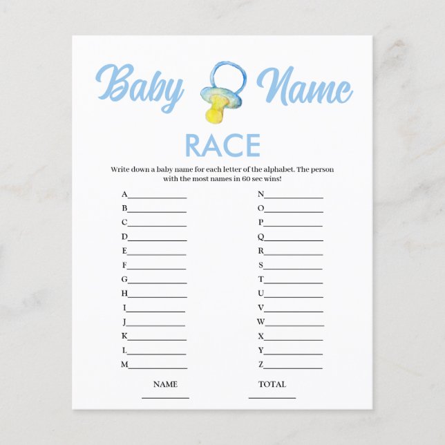 Budget Blå Namn Baby Shower Tävlingsspel (Framsida)