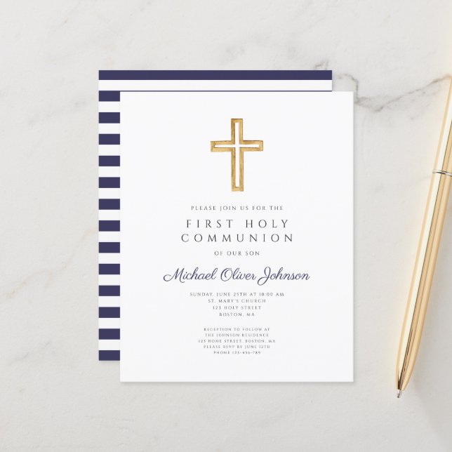 Budget blå ränder religiös pojke första kommunion (Fram/Back In Situ)