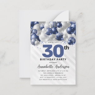 Budget Blå Silver Ballong Glitter 30-årsdag Anteckningskort
