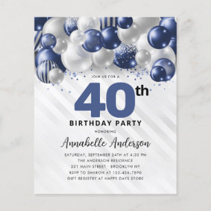 Budget Blå Silver Ballong Glitter 40-årsdag