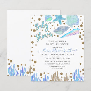 Budget Blå Snigelskal Strand Baby Shower inbjudan