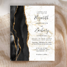 Budget Black Agate Guld Marble Wedding bjudande