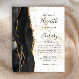 Budget Black Agate Guld Marble Wedding bjudande